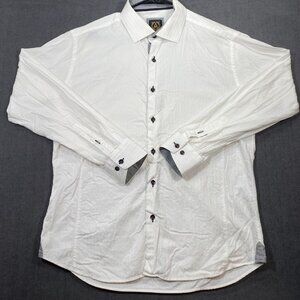 A21 Mens XL White Textured Long-Sleeve Button-Up Shirt W/ Contrast Accents